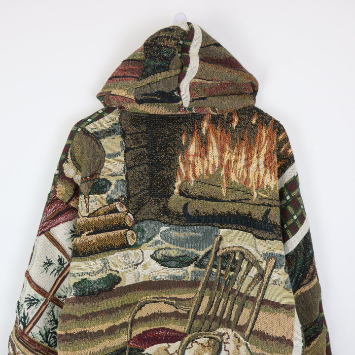 Reworked Vintage Cabin Fireplace Tapestry Hoodie - L-NEWLIFE Clothing