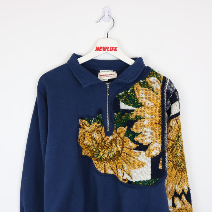 Reworked Vintage 90's Sunflower Tapestry Quarter Zip Sweater - M-NEWLIFE Clothing