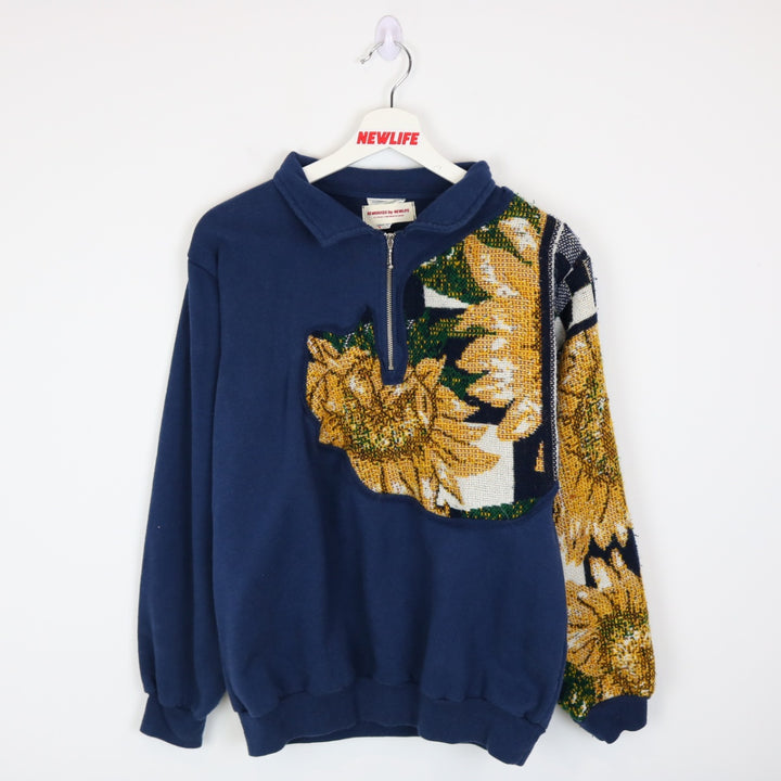 Reworked Vintage 90's Sunflower Tapestry Quarter Zip Sweater - M-NEWLIFE Clothing