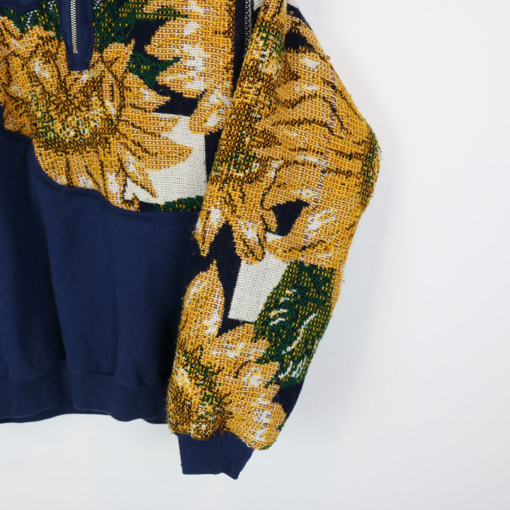 Reworked Vintage 90's Sunflower Tapestry Quarter Zip Sweater - M-NEWLIFE Clothing