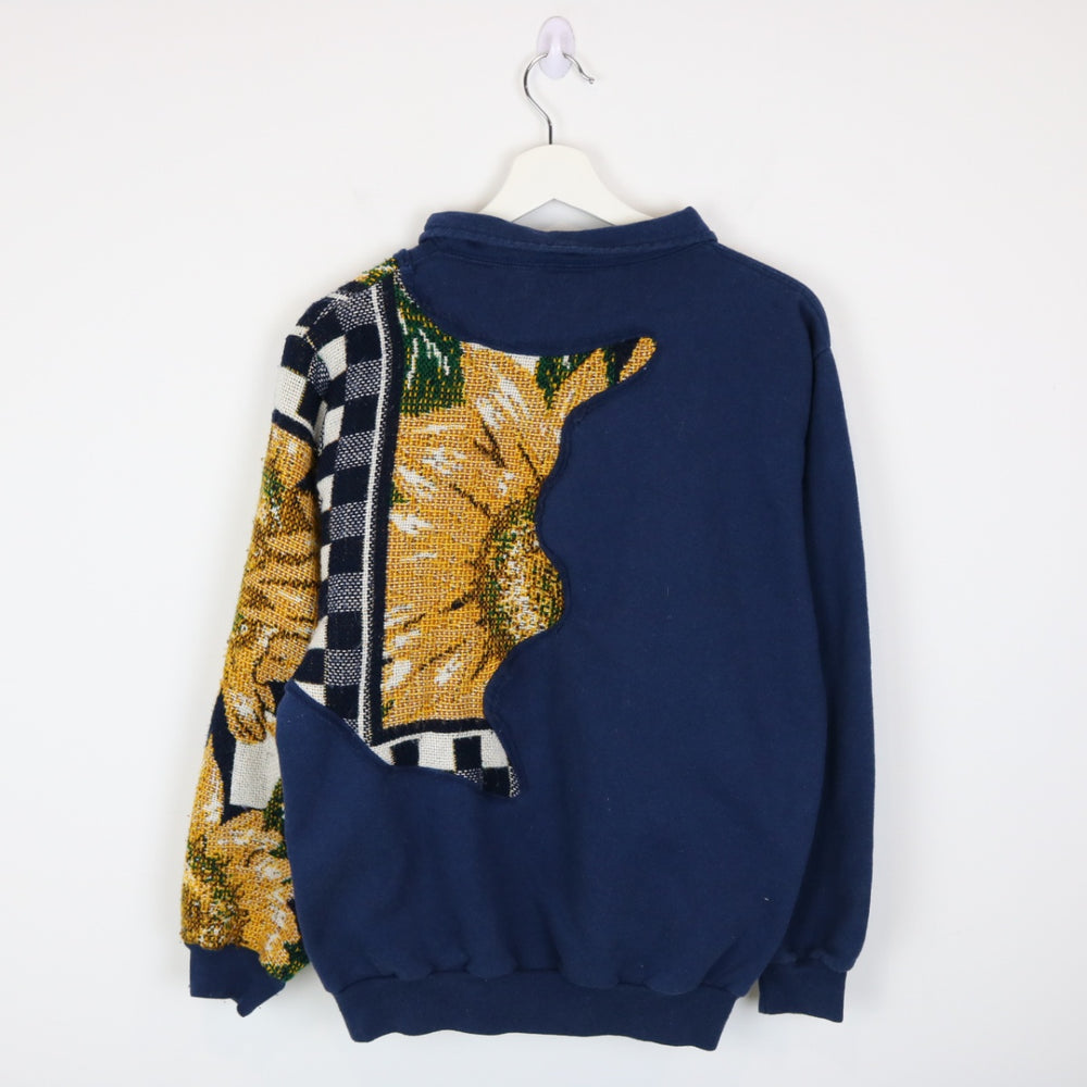 Reworked Vintage 90's Sunflower Tapestry Quarter Zip Sweater - M-NEWLIFE Clothing