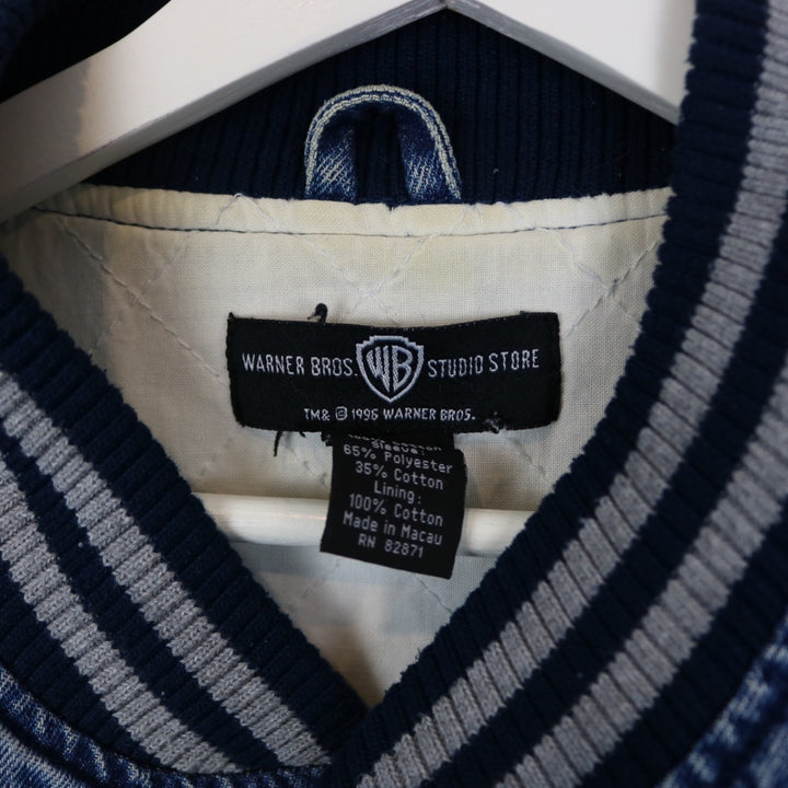 Vintage 90's Looney Tunes Warner Bros Denim Varsity Jacket - L-NEWLIFE Clothing