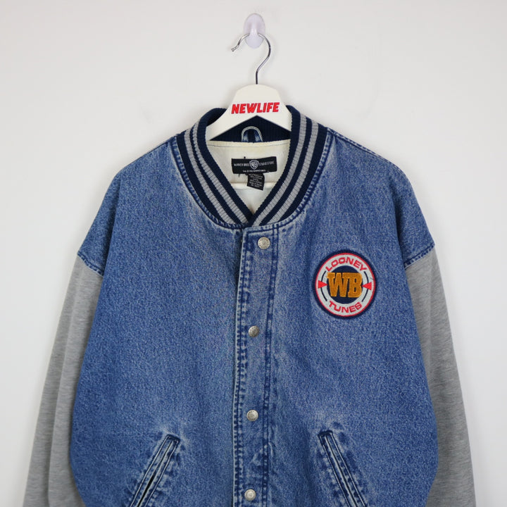 Vintage 90's Looney Tunes Warner Bros Denim Varsity Jacket - L-NEWLIFE Clothing