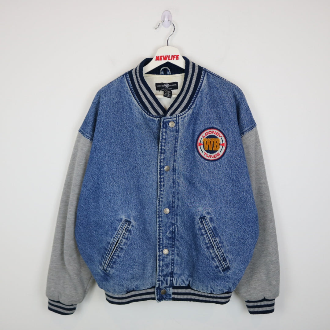 Vintage 90's Looney Tunes Warner Bros Denim Varsity Jacket - L-NEWLIFE Clothing