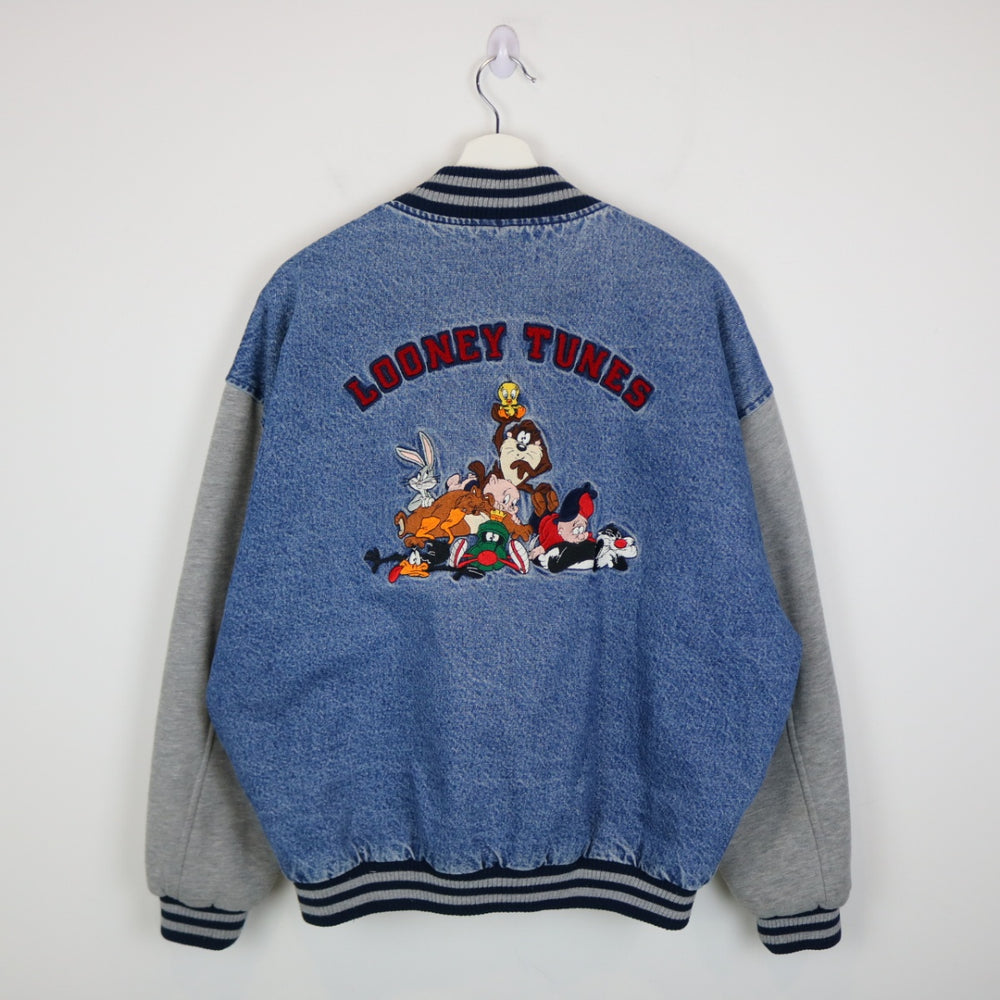 Vintage 90's Looney Tunes Warner Bros Denim Varsity Jacket - L-NEWLIFE Clothing