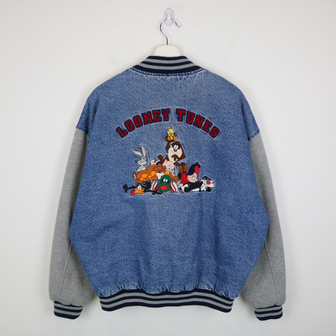 Vintage 90's Looney Tunes Warner Bros Denim Varsity Jacket - L-NEWLIFE Clothing