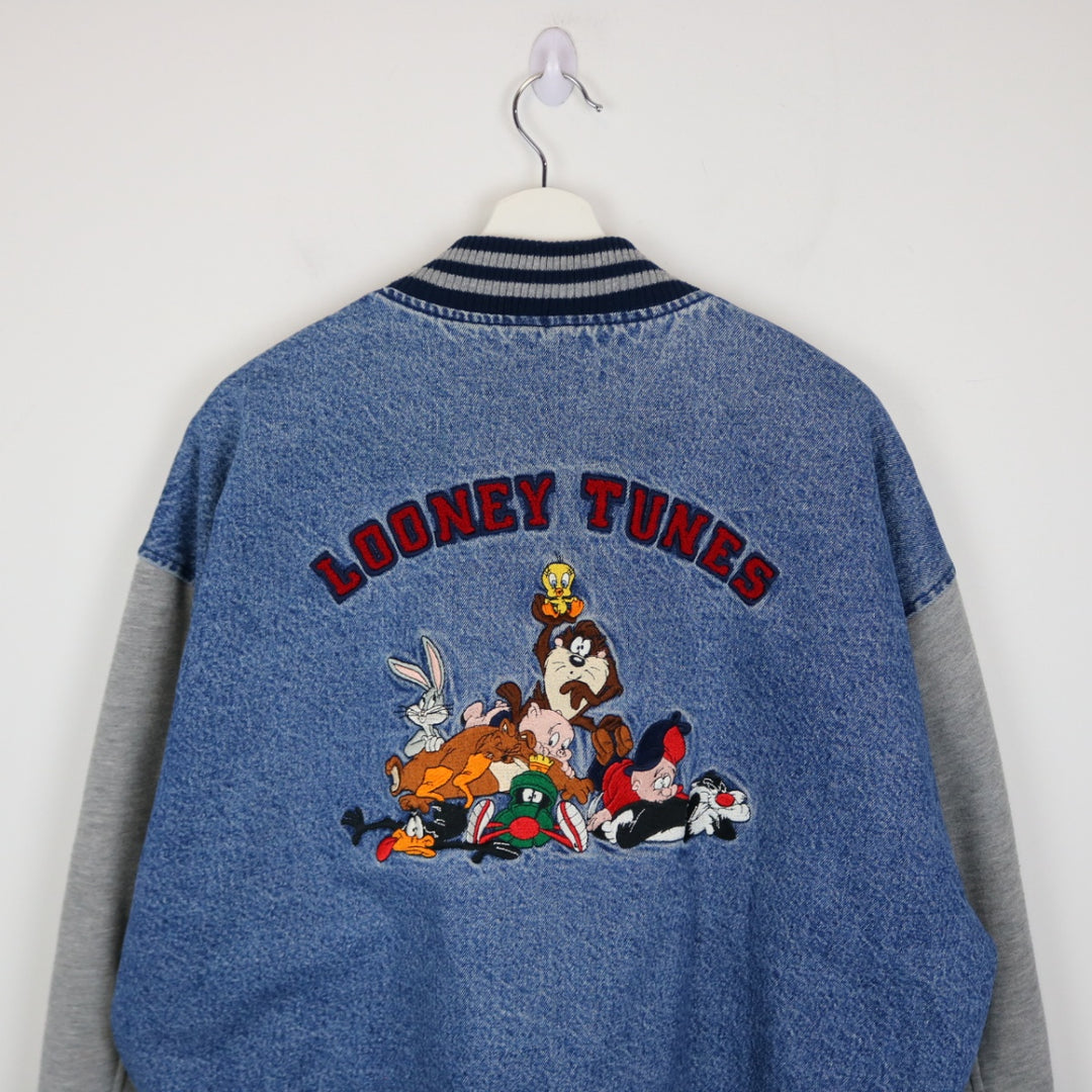 Vintage 90's Looney Tunes Warner Bros Denim Varsity Jacket - L-NEWLIFE Clothing