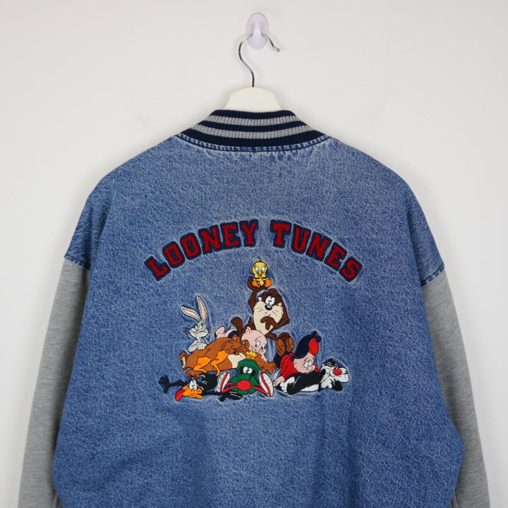 Vintage 90's Looney Tunes Warner Bros Denim Varsity Jacket - L-NEWLIFE Clothing