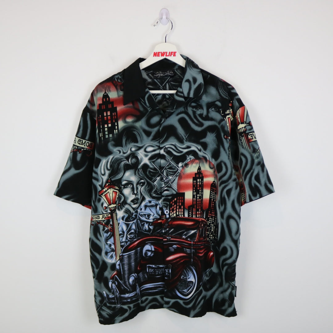 Vintage 00's Old School Car Short Sleeve Button Up - M-NEWLIFE Clothing