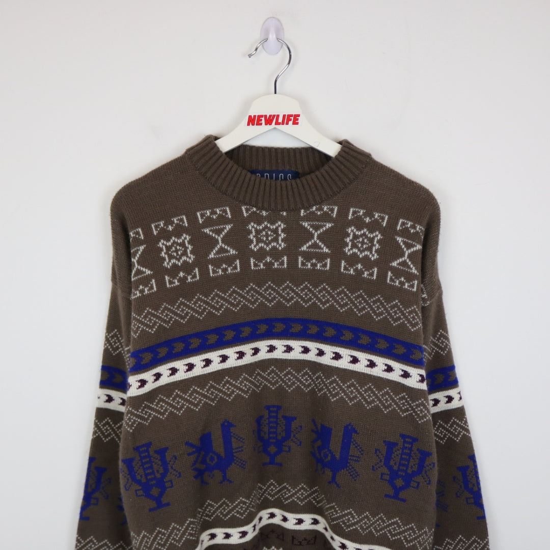 Vintage 80's Brics Patterned Knit Sweater - M-NEWLIFE Clothing