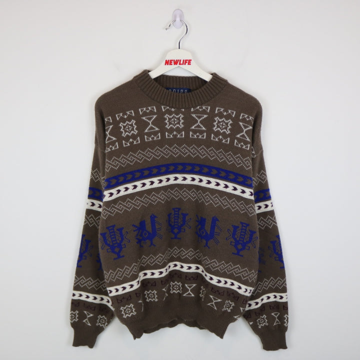 Vintage 80's Brics Patterned Knit Sweater - M-NEWLIFE Clothing