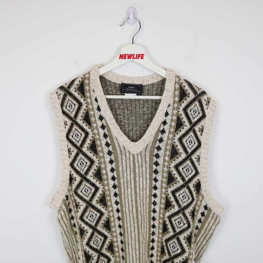 Vintage 80's Sears Patterned Knit Sweater Vest - M-NEWLIFE Clothing