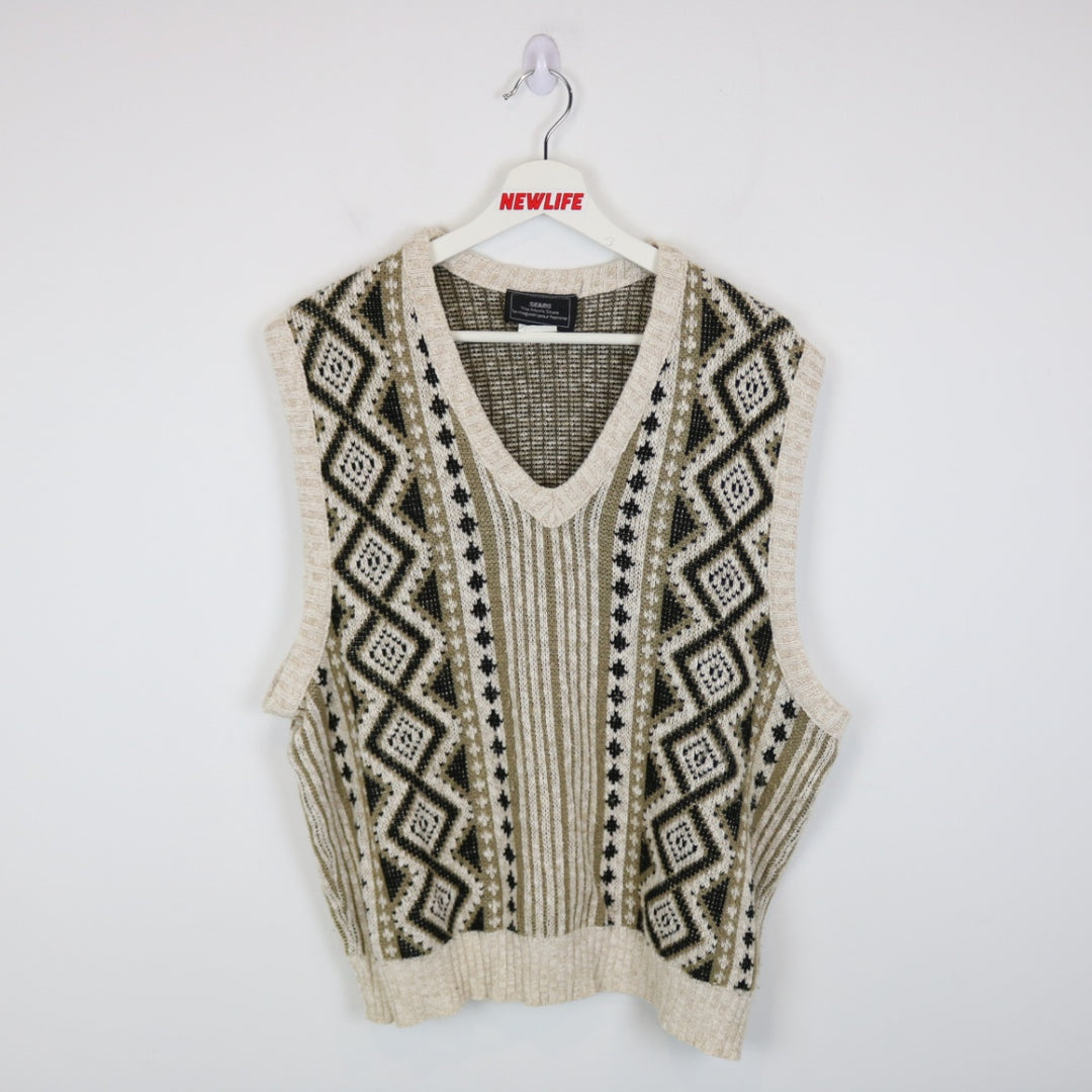 Vintage 80's Sears Patterned Knit Sweater Vest - M-NEWLIFE Clothing