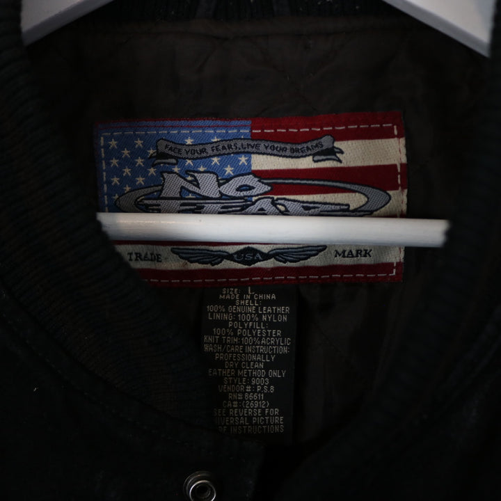 Vintage 90's No Fear Suede Leather Bomber Jacket - L-NEWLIFE Clothing