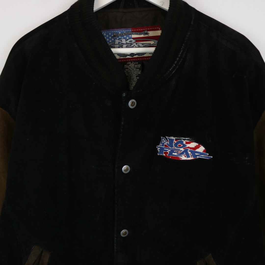 Vintage 90's No Fear Suede Leather Bomber Jacket - L-NEWLIFE Clothing