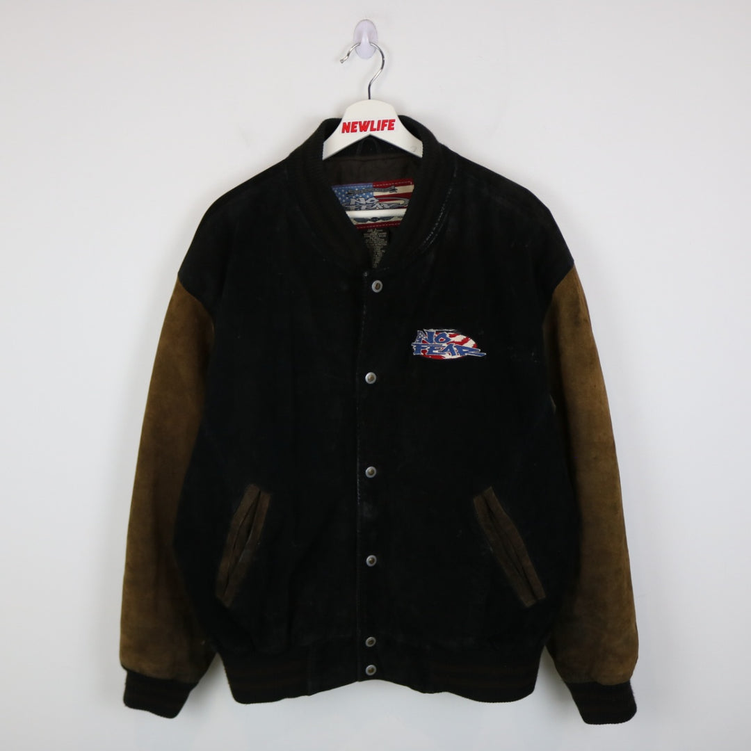 Vintage 90's No Fear Suede Leather Bomber Jacket - L-NEWLIFE Clothing
