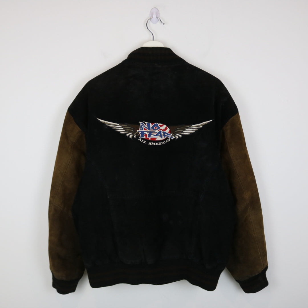Vintage 90's No Fear Suede Leather Bomber Jacket - L-NEWLIFE Clothing