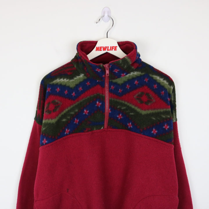 Vintage 90's Patterned Quarter Zip Fleece Sweater - L-NEWLIFE Clothing