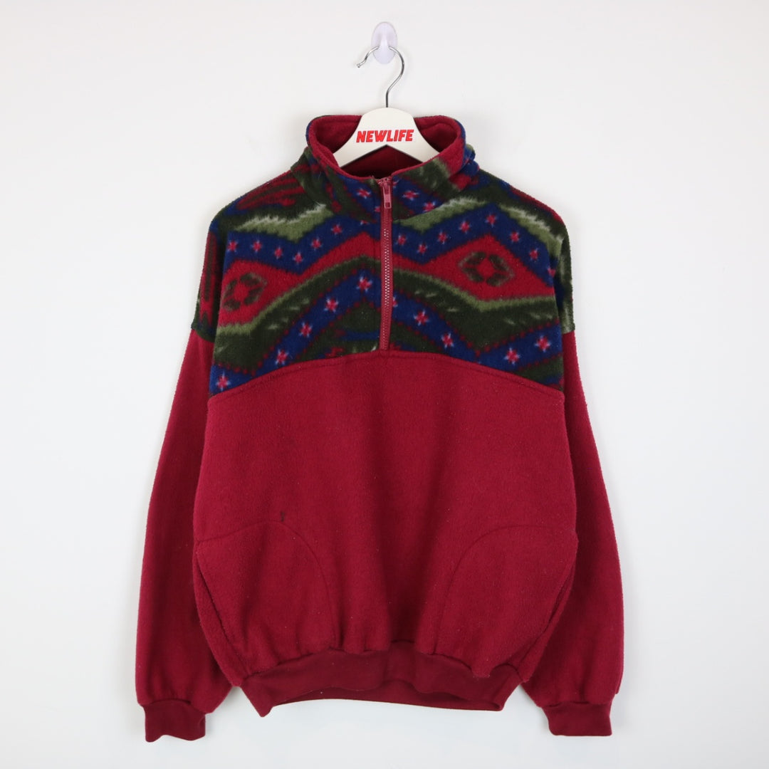 Vintage 90's Patterned Quarter Zip Fleece Sweater - L-NEWLIFE Clothing