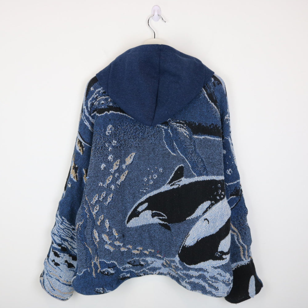 Reworked Vintage Whale Ocean Nature Tapestry Hoodie - L-NEWLIFE Clothing