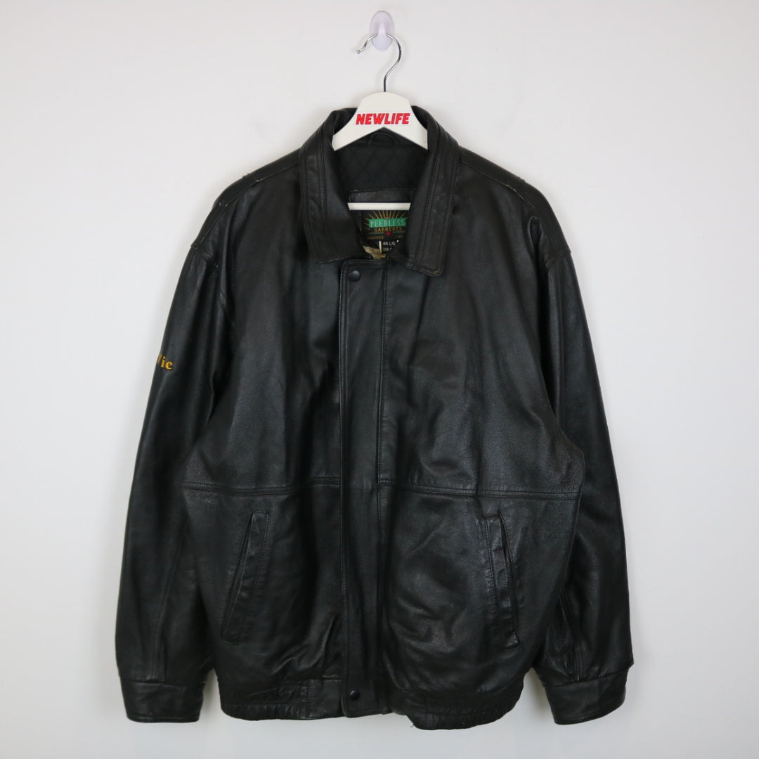 Vintage 90's Yellowknife North West Territories Wolf Nature Leather Jacket - L-NEWLIFE Clothing