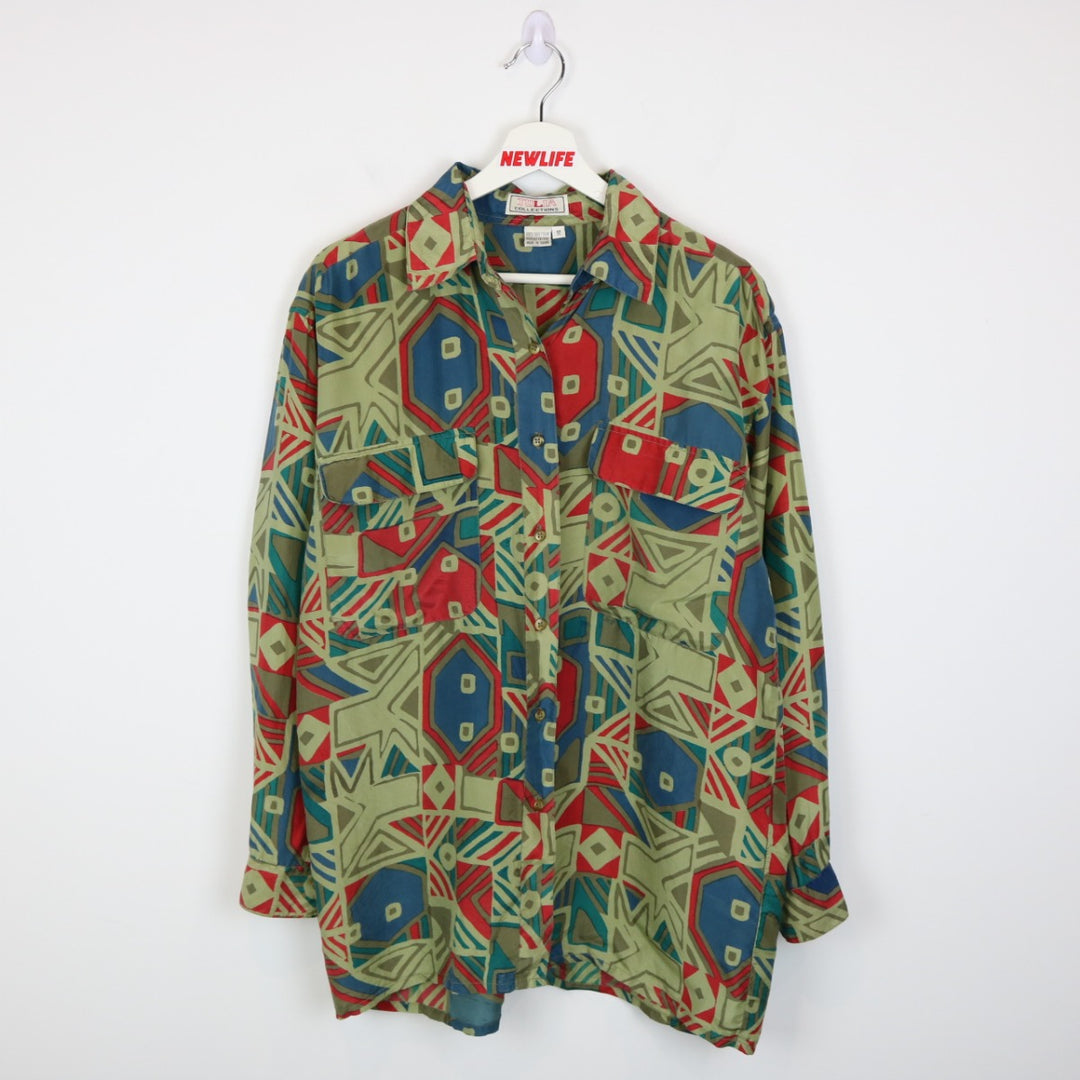 Vintage 80's Julia Connections Patterned Silk Button Up - M-NEWLIFE Clothing