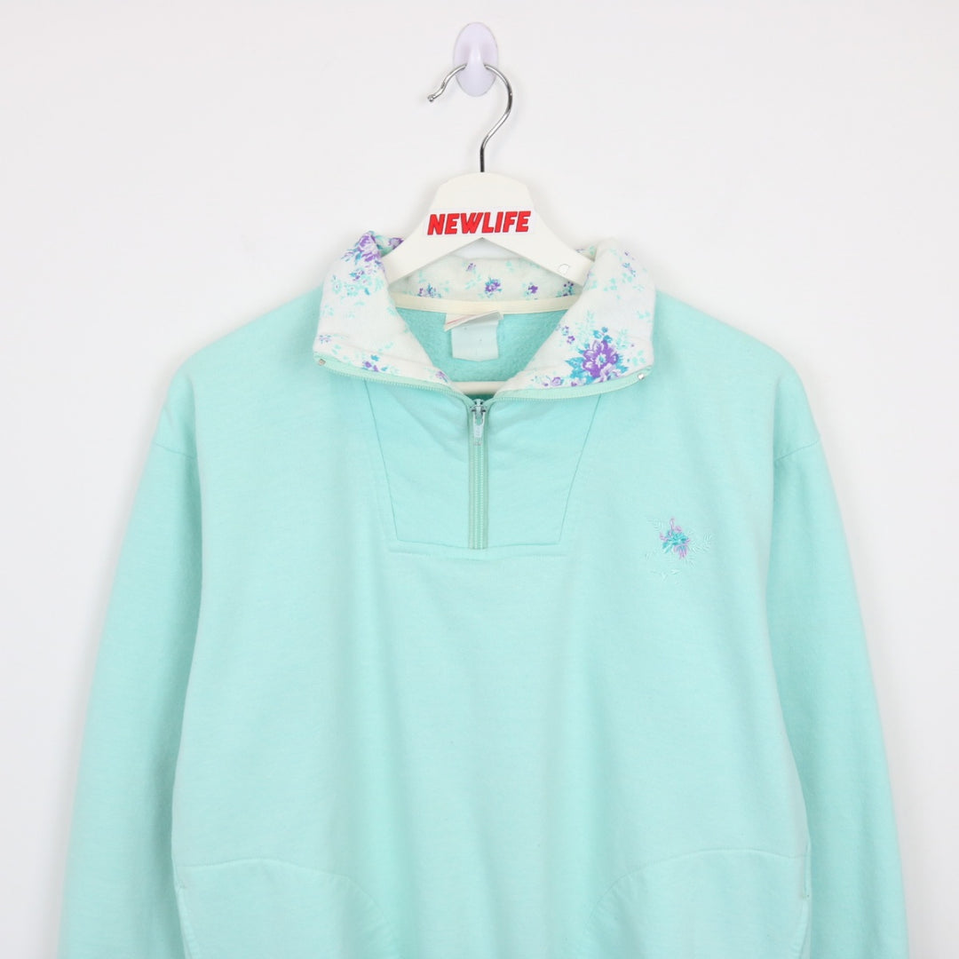 Vintage 90's Flower Quarter Zip Sweater - M-NEWLIFE Clothing