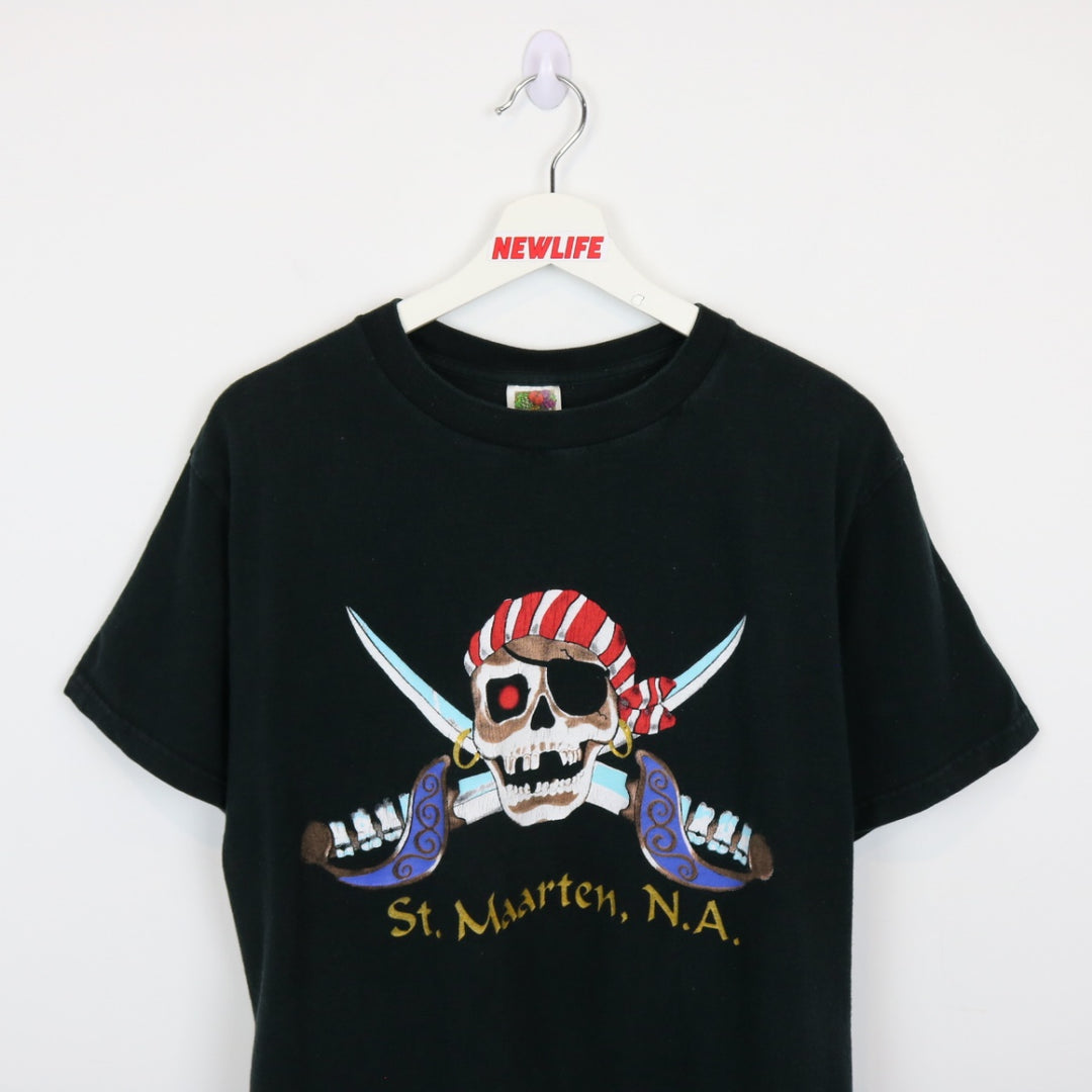 Vintage 90's St. Maarten Pirate Skull Tee - M-NEWLIFE Clothing