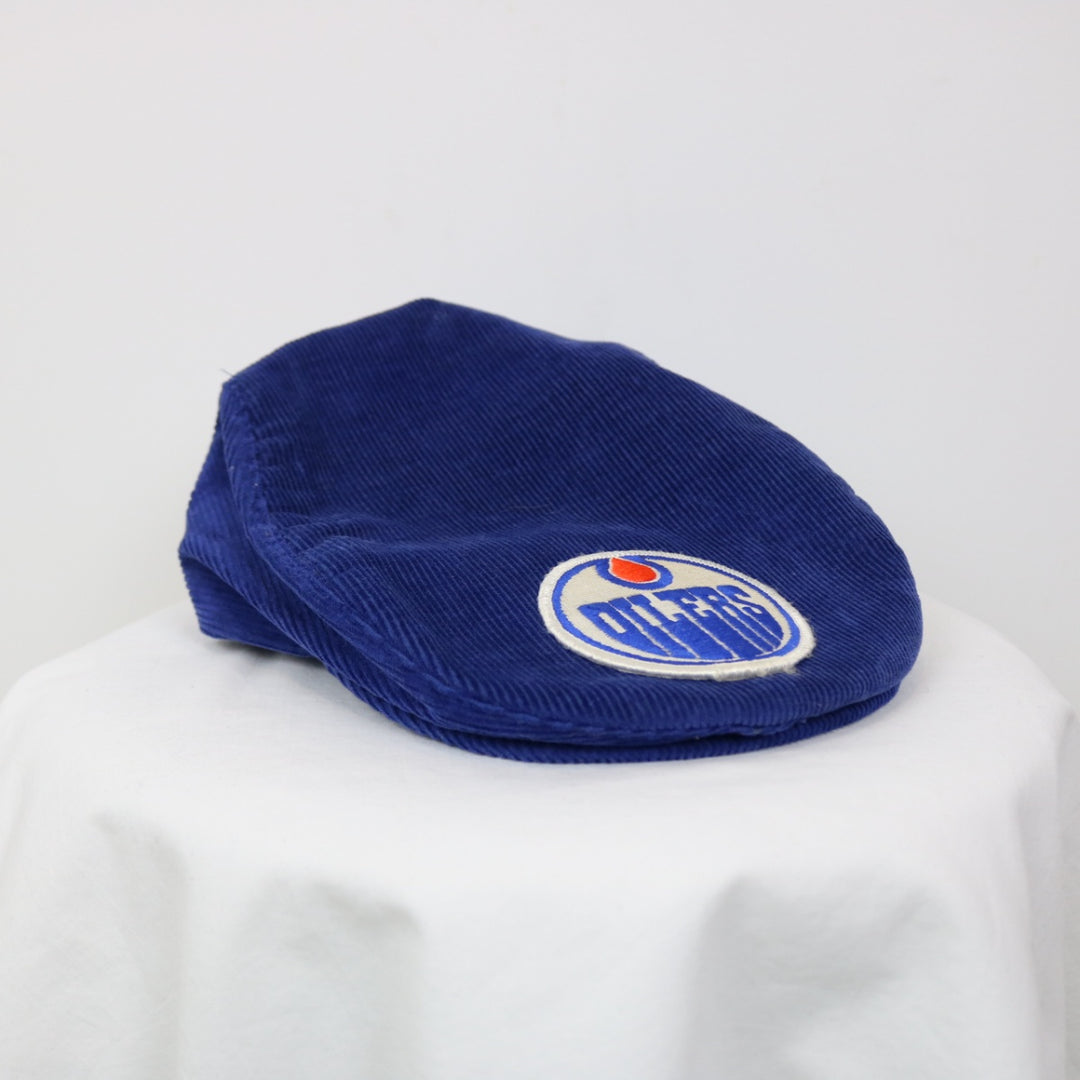 Vintage 80's Edmonton Oilers Corduroy NHL Flat Cap - OS-NEWLIFE Clothing
