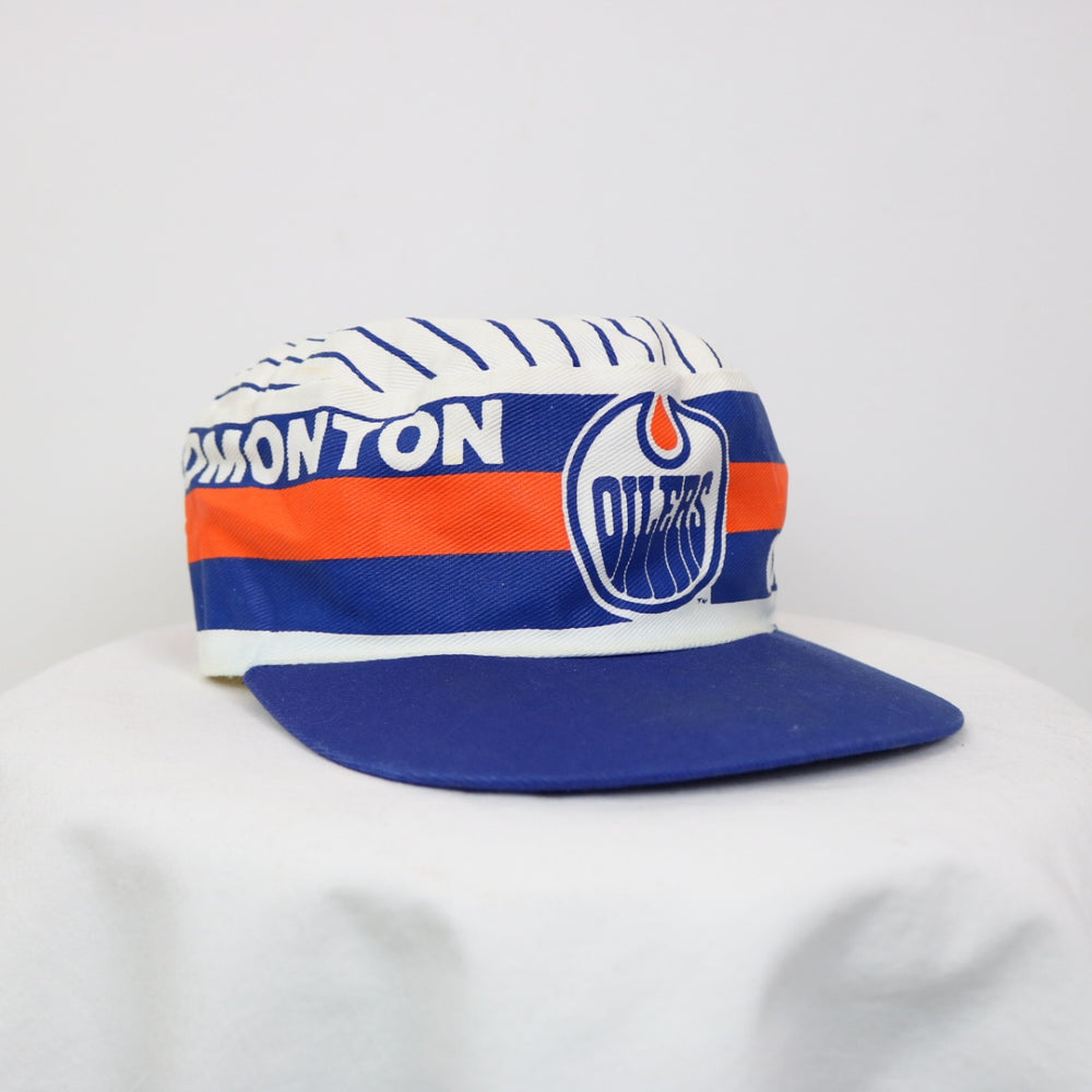 Vintage 90's Edmonton Oilers Striped NHL Painters Hat - OS-NEWLIFE Clothing