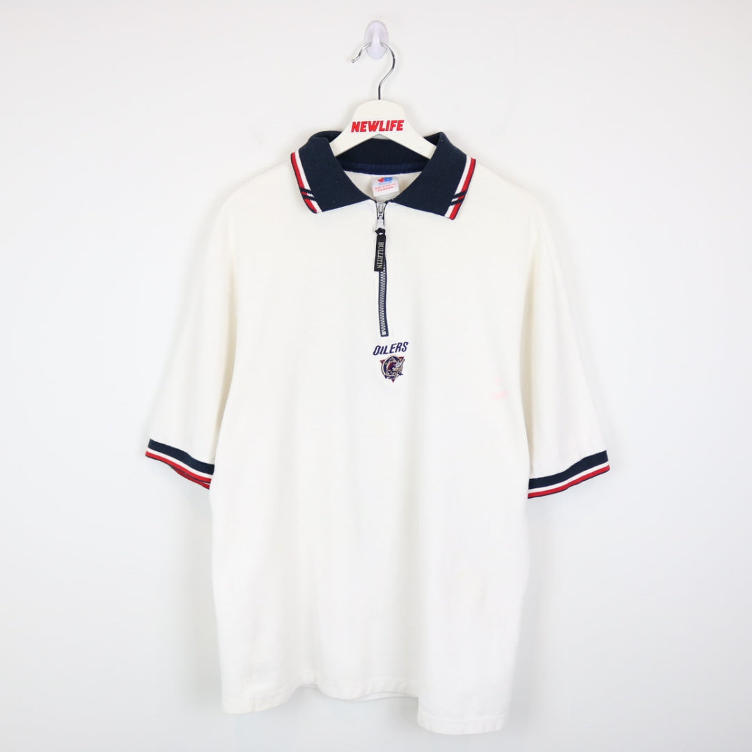 Vintage 90's Edmonton Oilers Quarter Zip Polo Shirt - L-NEWLIFE Clothing