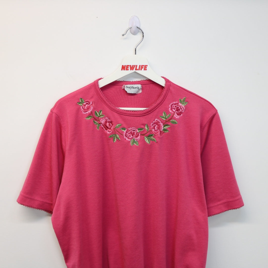 Vintage Rose Embroidered Short Sleeve Crewneck - L-NEWLIFE Clothing