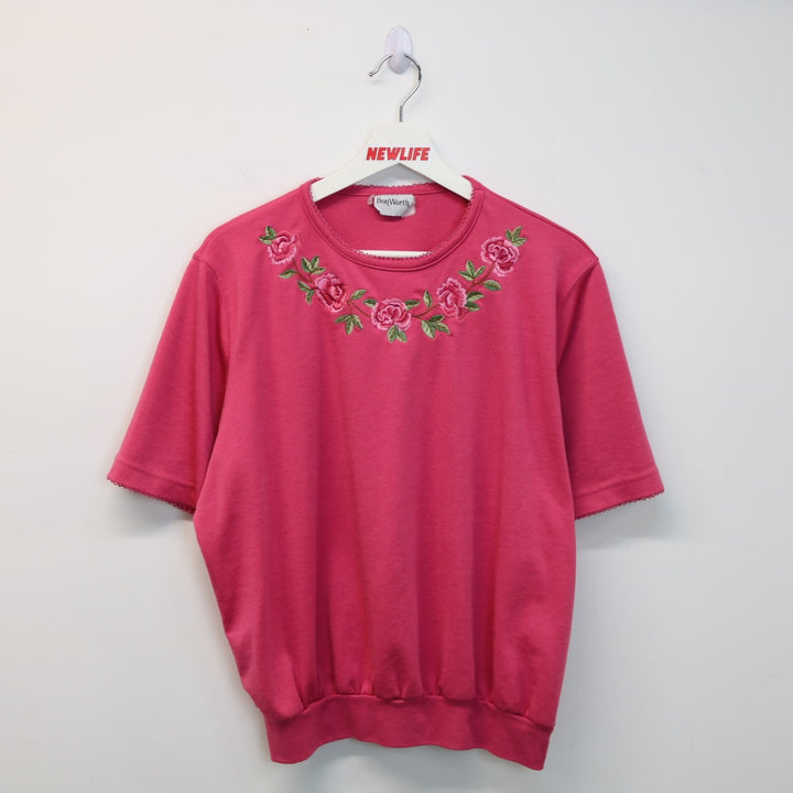 Vintage Rose Embroidered Short Sleeve Crewneck - L-NEWLIFE Clothing