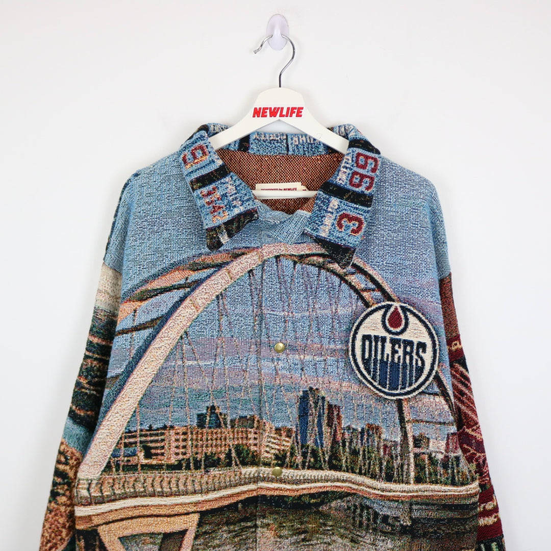 Reworked Edmonton Oilers Custom Tapestry Jacket - L-NEWLIFE Clothing