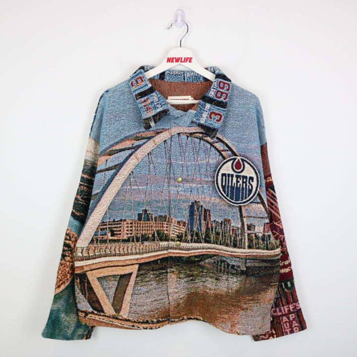 Reworked Edmonton Oilers Custom Tapestry Jacket - L-NEWLIFE Clothing