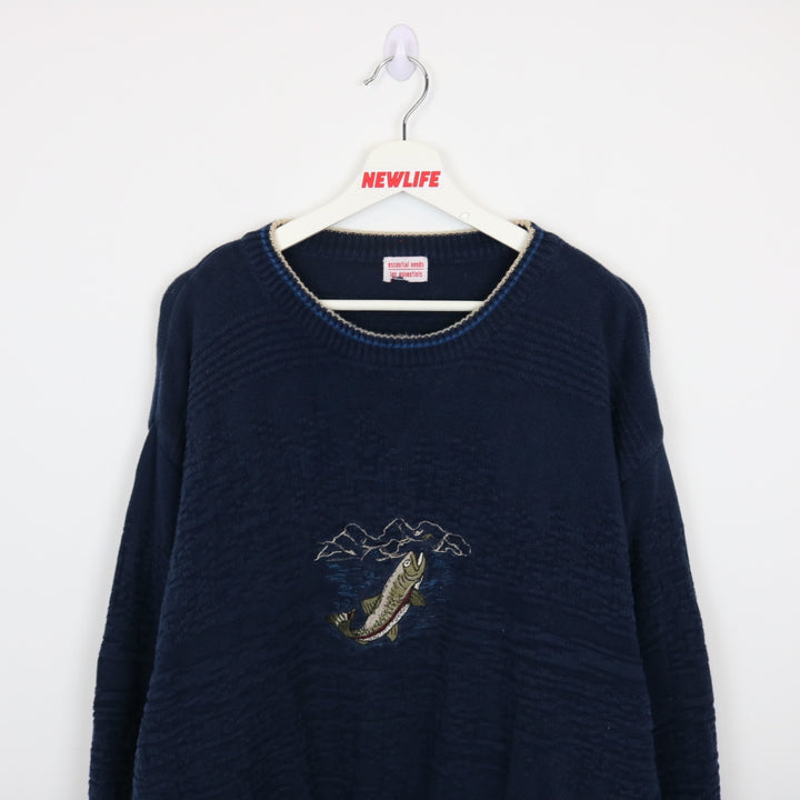 Vintage 90's Textured Fish Nature Knit Sweater - XL-NEWLIFE Clothing