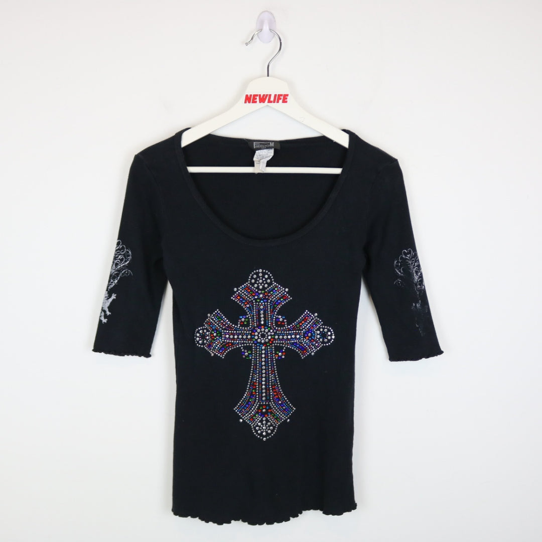 Vintage 90's Rhinestone Cross Tee - S-NEWLIFE Clothing