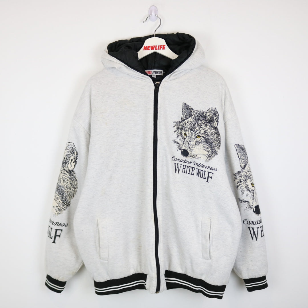 Vintage 90's Canadian Wilderness White Wolf Nature Hoodie - XL-NEWLIFE Clothing