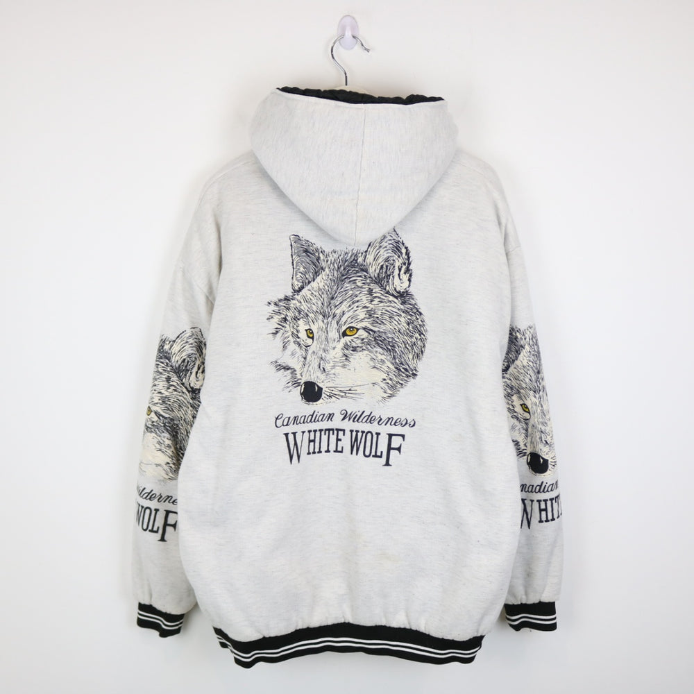 Vintage 90's Canadian Wilderness White Wolf Nature Hoodie - XL-NEWLIFE Clothing