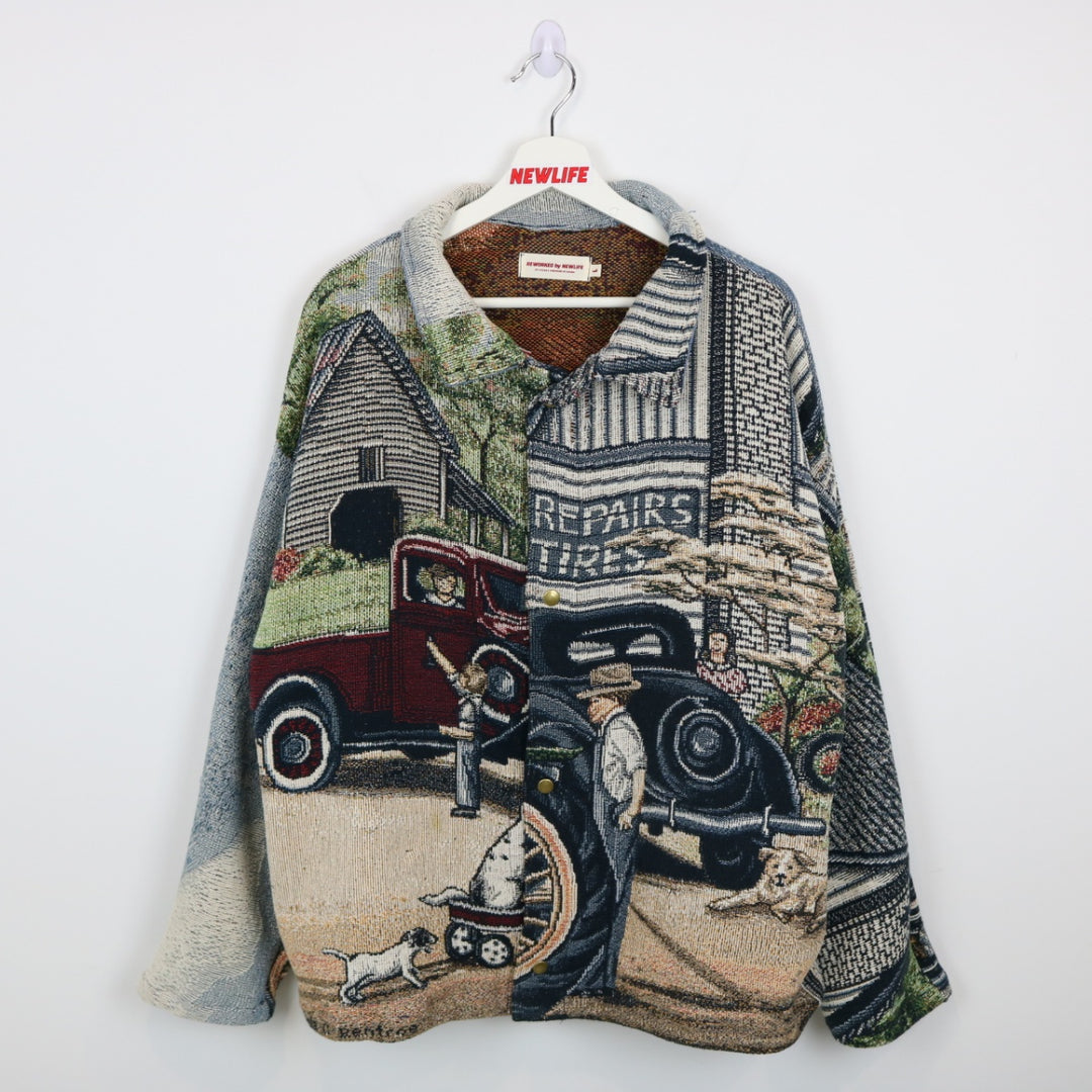 Reworked Vintage Coca Cola Gas Station Tapestry Jacket - L-NEWLIFE Clothing