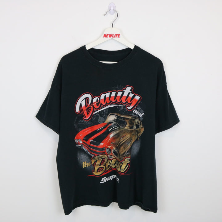 Vintage 00's Beauty and the Beast Snap On Racing Tee - L-NEWLIFE Clothing