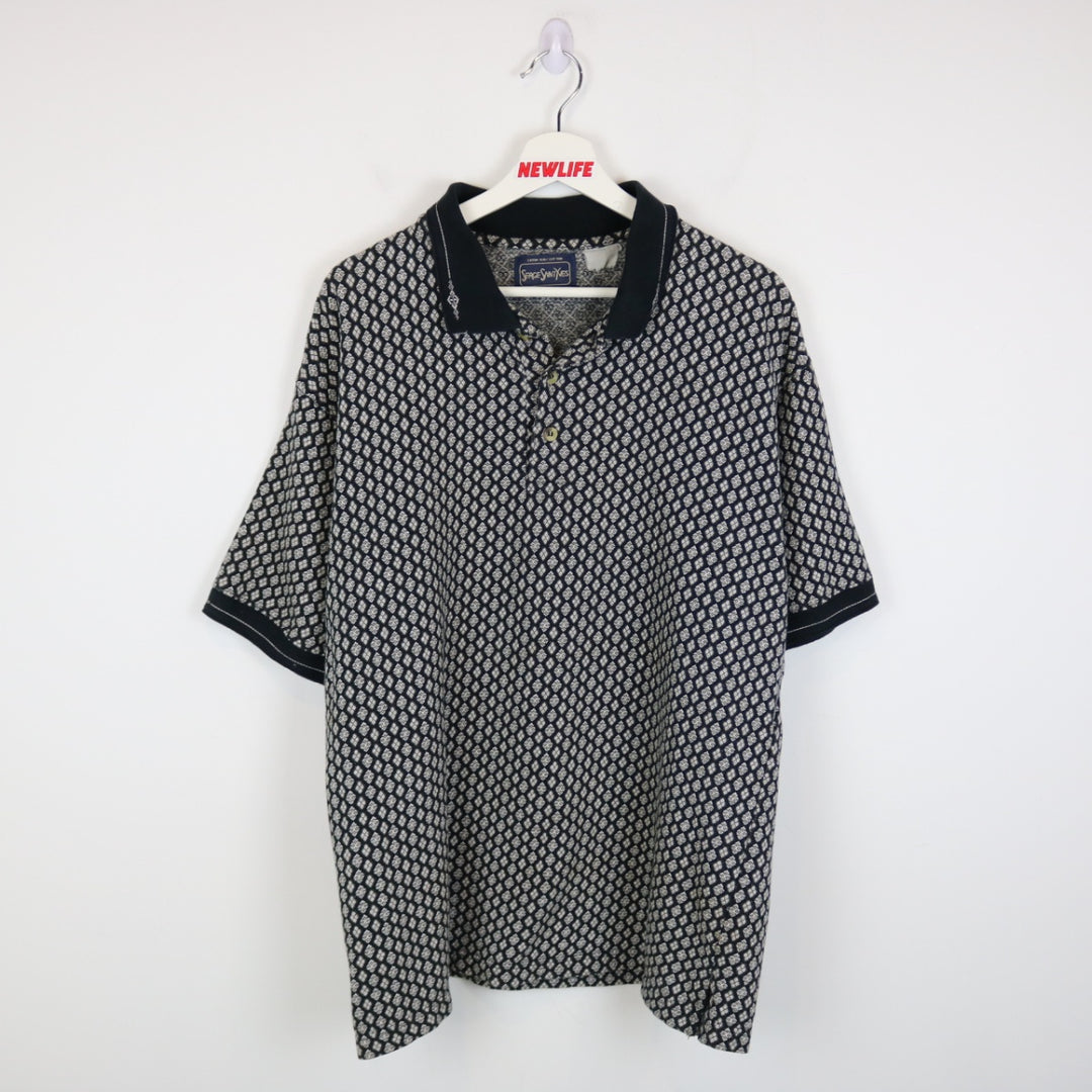Vintage 90's Serge Saint Yves Patterned Polo Shirt - L-NEWLIFE Clothing