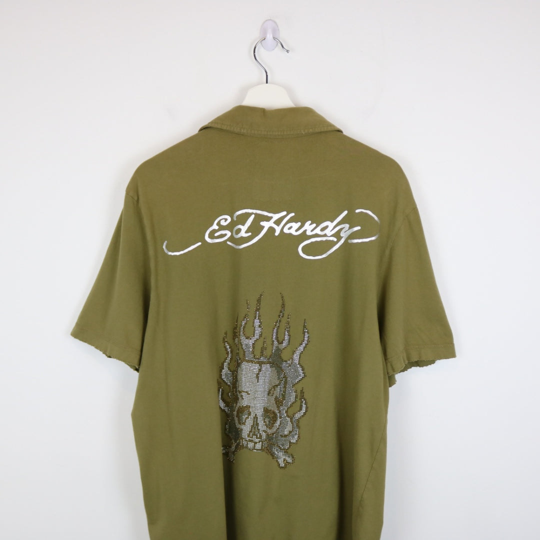 Vintage Y2K Ed Hardy Skull Polo Shirt - L-NEWLIFE Clothing