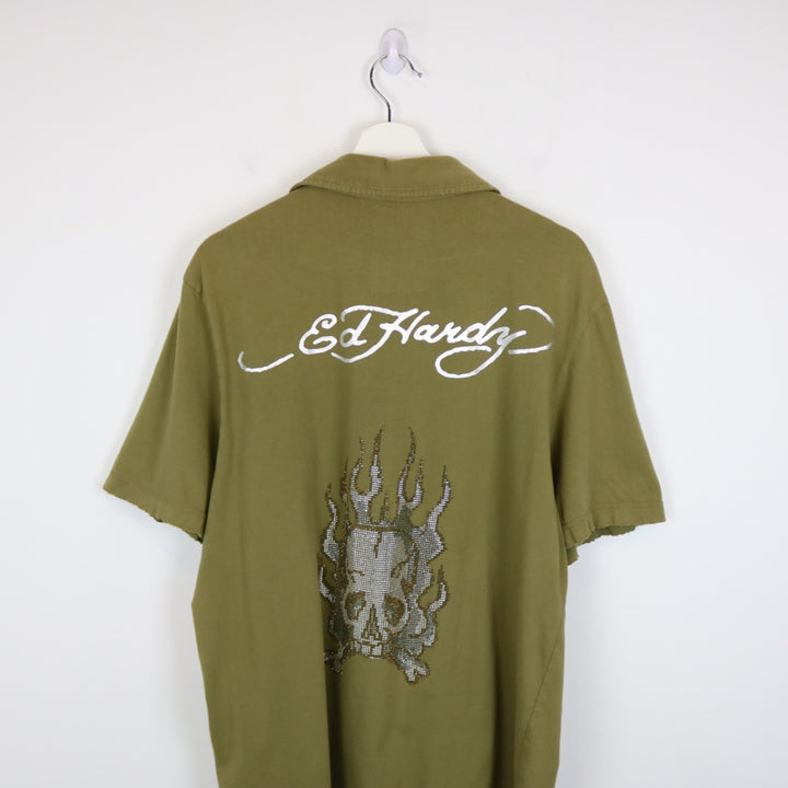 Vintage Y2K Ed Hardy Skull Polo Shirt - L-NEWLIFE Clothing
