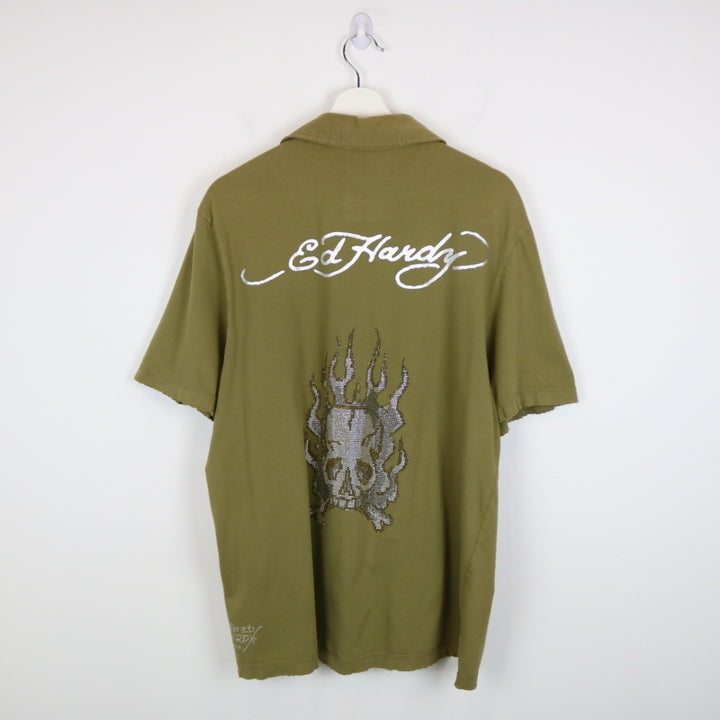 Vintage Y2K Ed Hardy Skull Polo Shirt - L-NEWLIFE Clothing
