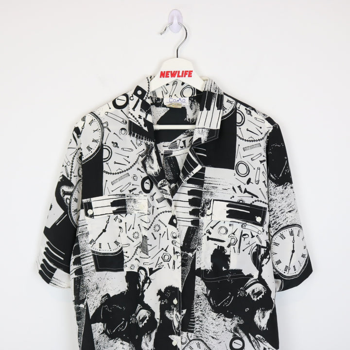 Vintage 80's Como Abstract Print Short Sleeve Button Up - L-NEWLIFE Clothing