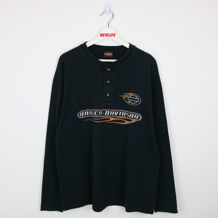 Vintage 00's Harley Davidson Long Sleeve Henley Tee - L-NEWLIFE Clothing