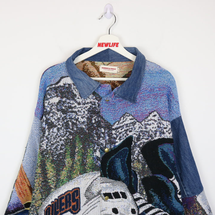 Reworked Vintage Edmonton Oilers NHL Tapestry Jacket - L-NEWLIFE Clothing