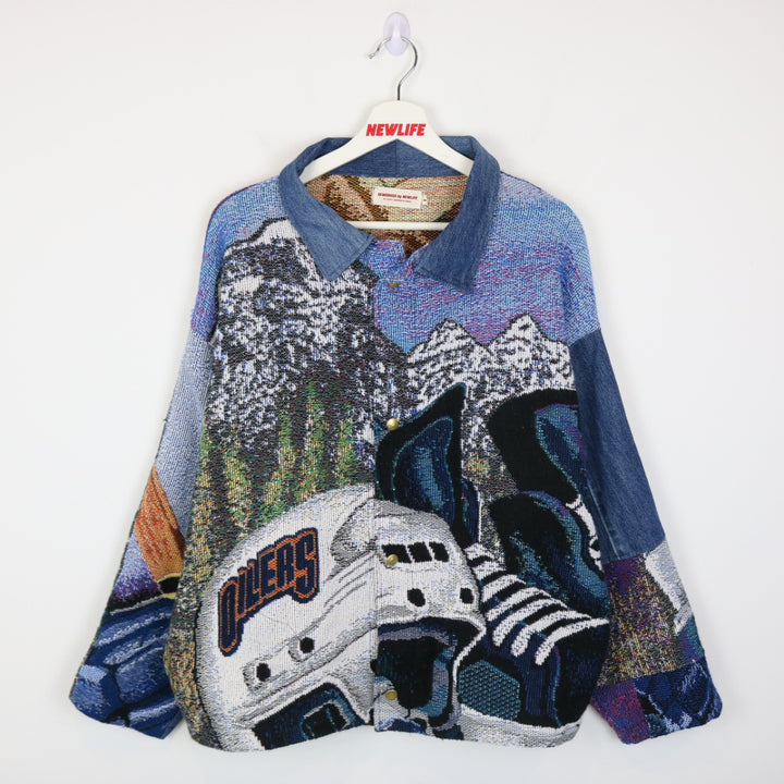 Reworked Vintage Edmonton Oilers NHL Tapestry Jacket - L-NEWLIFE Clothing