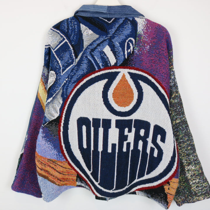 Reworked Vintage Edmonton Oilers NHL Tapestry Jacket - L-NEWLIFE Clothing